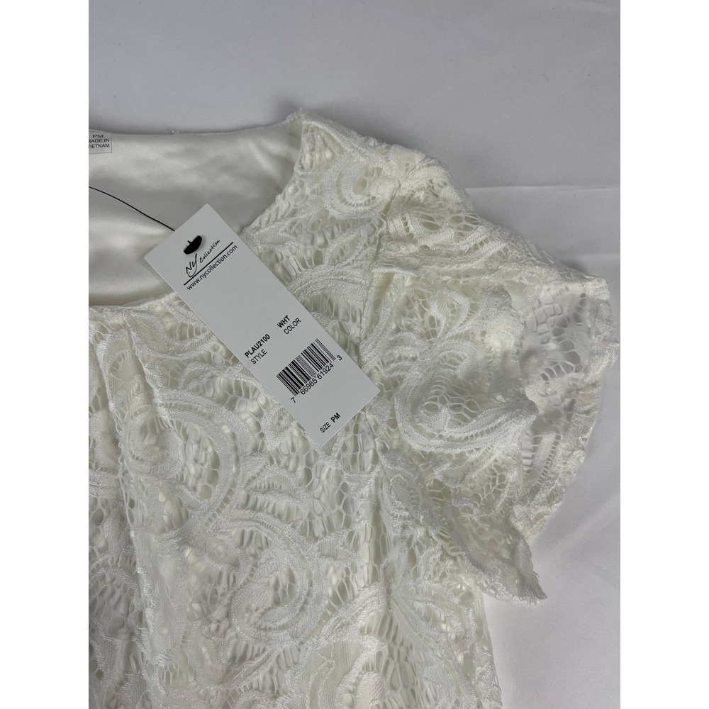 NY Collection Women's White Floral Lace‎ Short Sleeve Lined Top Size PM